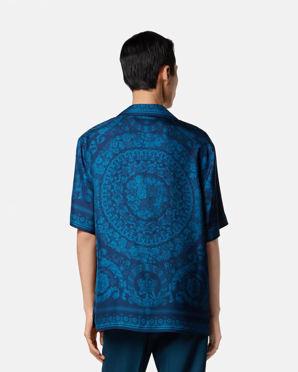 Luxury Royal Blue Baroque Print Premium Cuban Collar Half Sleeve Casual Shirt for Men | Designer Inspired Ornamental Resort Beach Vacation Button Down Statement Fashion Shirt